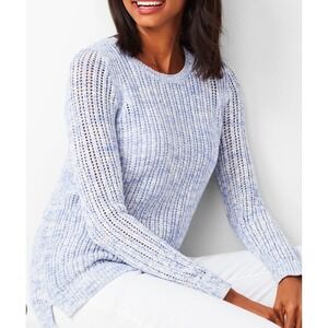 Talbots Womens XL Heather Purple White Knit Sweater Crew Neck Long Sleeve Cotton